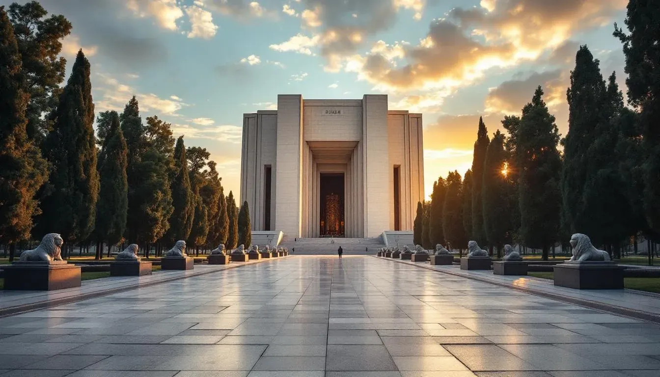 Anıtkabir mausoleum and Ankara skyline at sunset